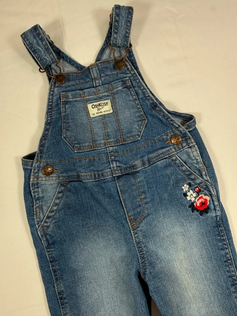 OSHKOSH B’GOSH Girls Floral Embroidered Denim Overalls 2T Cottagecore Western